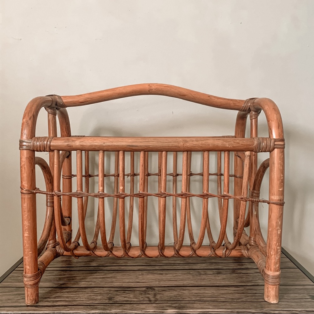 Vintage Rattan and Bamboo Magazine Rack